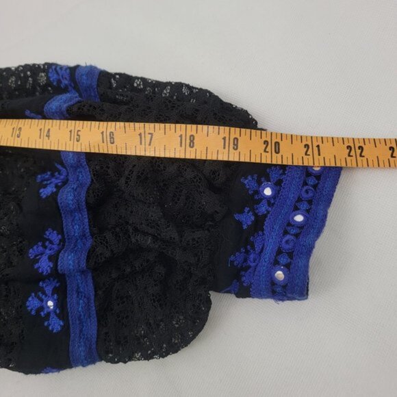 FREE PEOPLE Womens LARGE Shirt Blouse Boogie All Night Lace Black Blue - Picture 11 of 12
